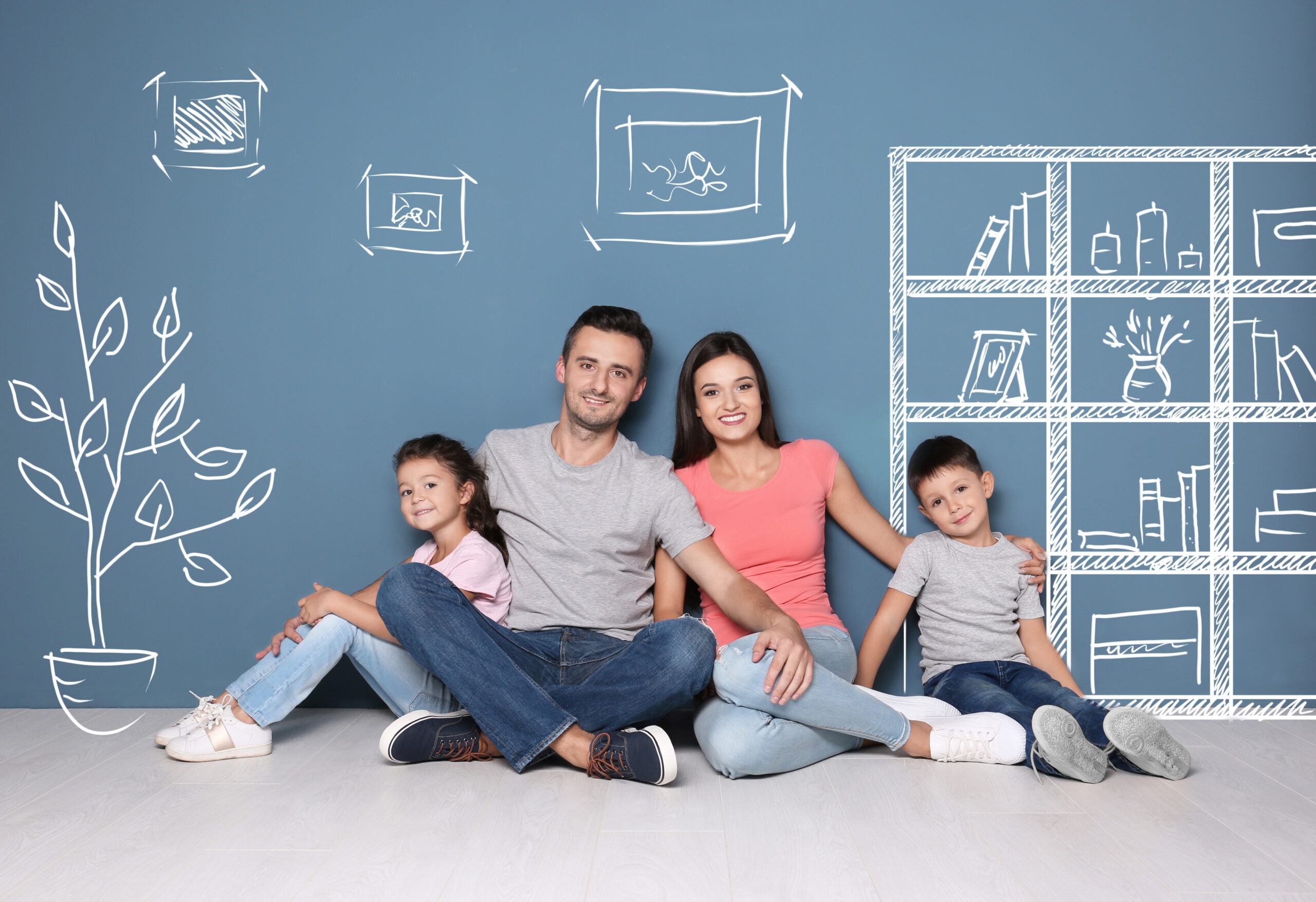 Happy family in their new home