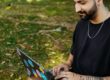 California 1099 contractor working remotely with laptop